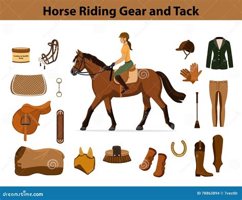 Equestrian Sport Equipment Set. Horseback Riding Gear Stock Vector - Illustration of care ...