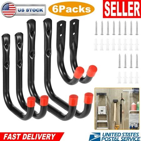 6 Packs Garage Storage Hooks 22lbs Load Bike Bicycle Hooks Heavy Duty Utility Hooks Wall Hanger ...