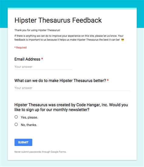 Collect Customer Feedback fo' Free using Google Forms