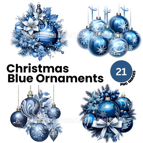 Blue Christmas Ornaments Clipart, Watercolor Christmas Ornament PNG, Christmas Clipart ...