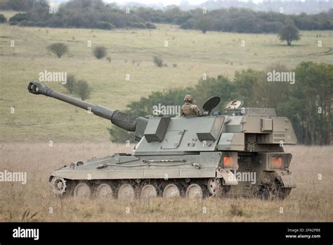 a British army military AS90 (AS-90 Braveheart Gun Equipment 155mm L131) armoured self-propelled ...