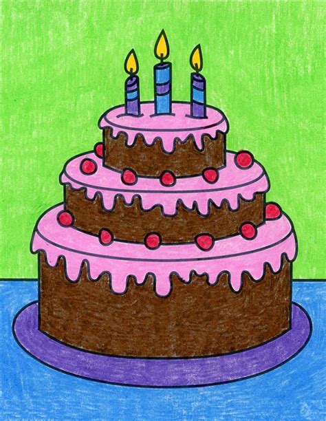 Easy How to Draw a Birthday Cake Tutorial · Art Projects for Kids