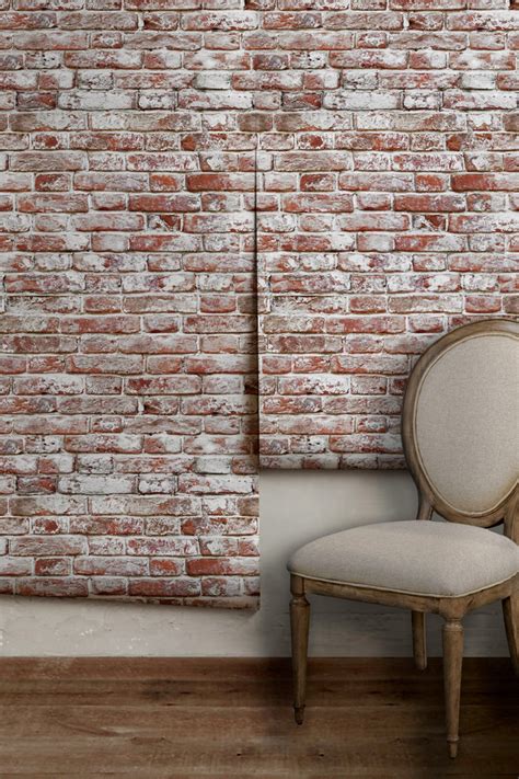 Whitewashed Antique Brick Peel 'n Stick or Traditional Wallpaper Made in the USA Vinyl-free Non ...