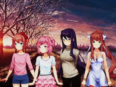 DDLC Sayori, Natsuki, Yuri, Monika, (Casual Wallpaper) - Doki Doki Literature Club (DDLC) Fan ...