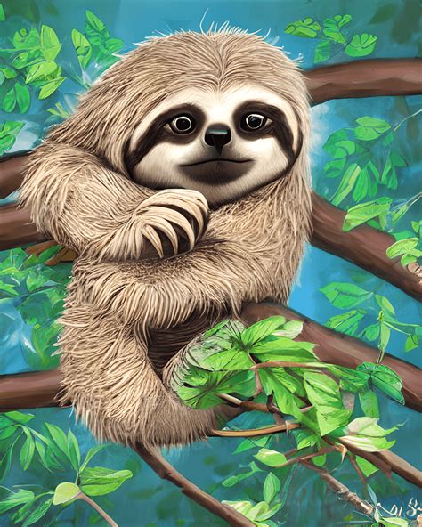 Sleeping Sloth on Tree Branch Graphic · Creative Fabrica