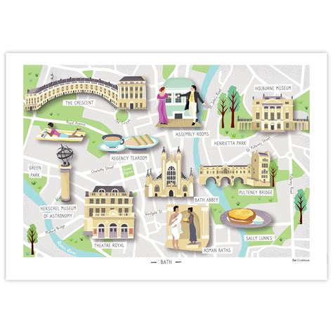 Illustrated Map of Bath print | Illustrated map, Bath map, How to draw hands