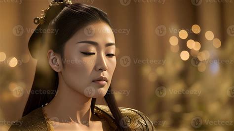 asian woman emperor wearing gold dress , generative art by A.I 21941455 Stock Photo at Vecteezy