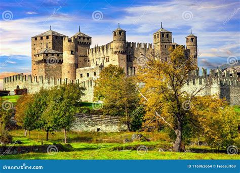 Medieval Castles of Italy - Castello Di Fenis in Valle D`Aosta Stock ...