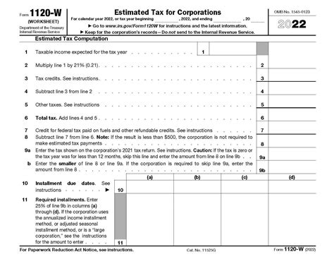 2023 Form 1120 W - Printable Forms Free Online