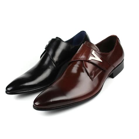 Men genuine leather dress shoes for office men career dress shoes pure leather men business ...