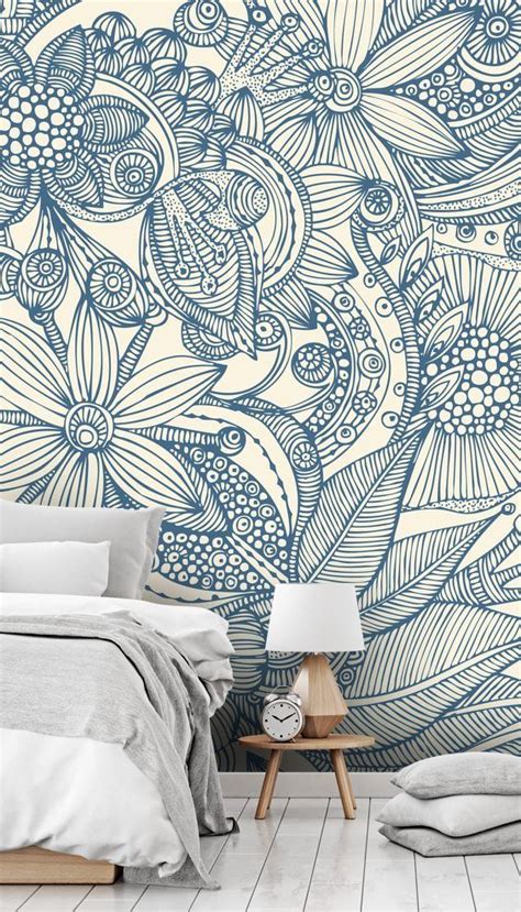 Flowers and Doodles Blue Wall Mural | Wallsauce AU | Wall murals diy, Wall murals bedroom, Mural ...