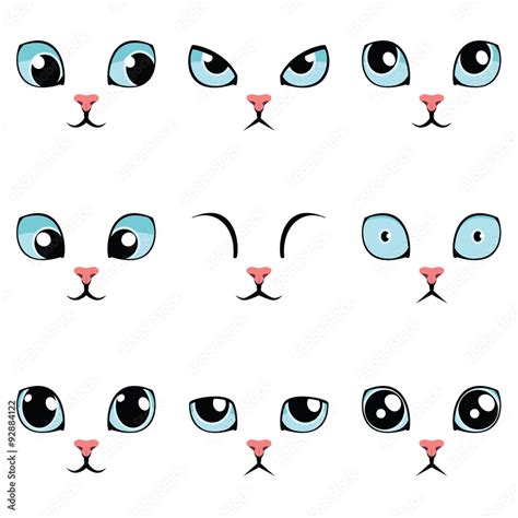 Set of funny cartoon blue cat eyes isolated on white Stock Vector | Adobe Stock