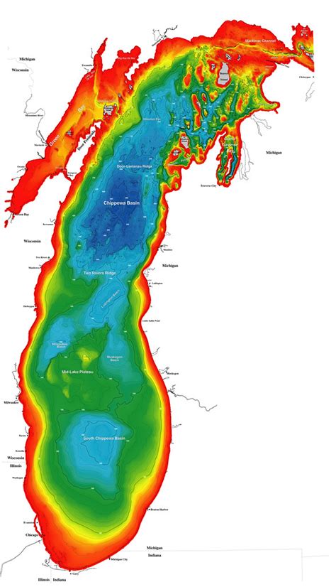 Color bathymetric map of Lake Michigan | Color bathymetric m… | Flickr