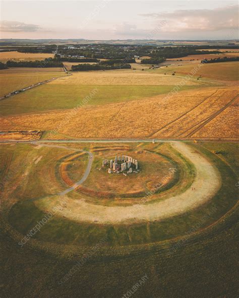 Aerial view of Stonehenge at sunset, UK - Stock Image - F040/3393 - Science Photo Library