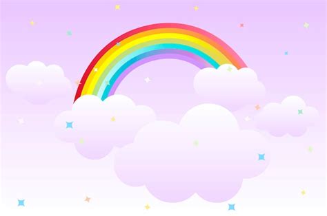 Premium Vector | Cartoon background with rainbow in the sky and clouds ...