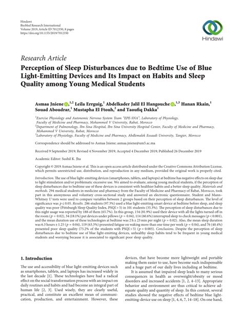 (PDF) Perception of Sleep Disturbances due to Bedtime Use of Blue Light-Emitting Devices and Its ...