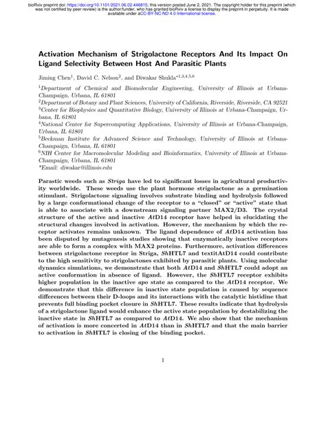 (PDF) Activation Mechanism of Strigolactone Receptors And Its Impact On Ligand Selectivity ...