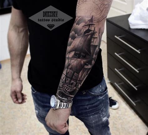 Pirate Ship Arm Tattoos