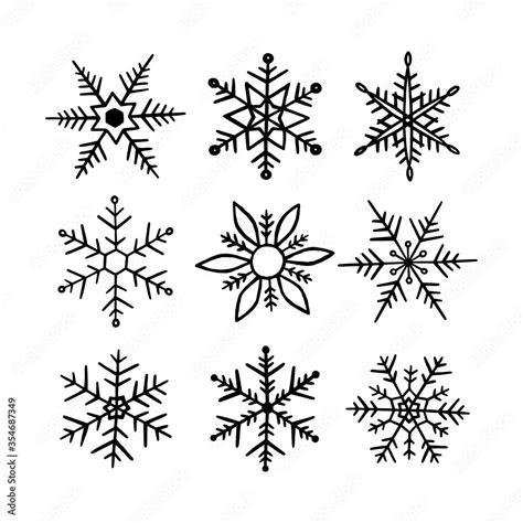 Snowflake doodle. Handdrawn snowflakes. Snow flake isolated on whit background. Set snowflakes ...