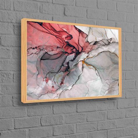 Red and Gray Marble, Contemporary Marble Decor, Modern Artwork, Abstract Canvas Art, Alcohol Ink ...