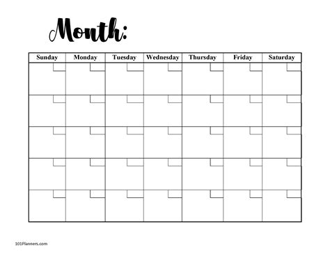 Monthly Calendar Blank Printable