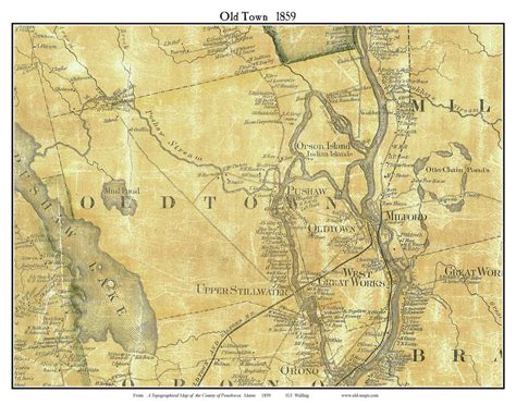 Old Town, Maine 1859 Old Town Map Custom Print - Penobscot Co. - OLD MAPS