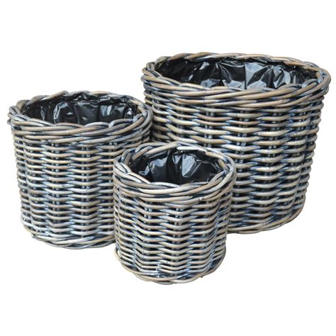 Exbury Round Rattan Planter - Charcoal Grey