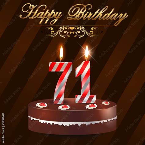 71 year Happy Birthday Card with cake and candles, 71st birthday - vector EPS10 Stock ...