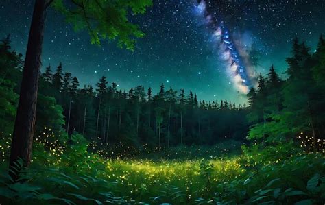 Premium AI Image | Fireflies in the Night Forest