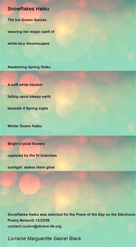 Snowflakes Haiku - Snowflakes Haiku Poem by Lorraine Margueritte Gasrel ...