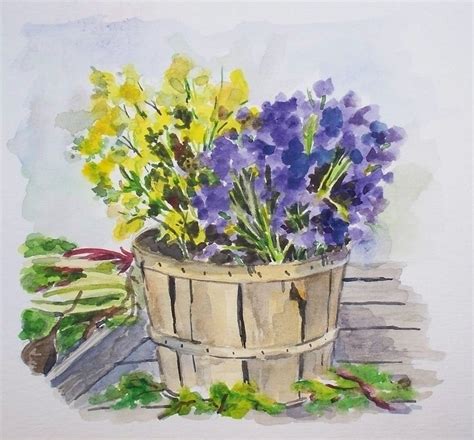 Watercolors by Joan 2: Basket of Flowers