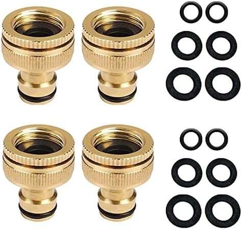 kuou 4 Pack Brass Hose Connector, 3/4 Inch & 1/2 Inch 2-in-1 Garden Hose Tap Connector Female ...