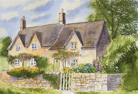 Cotswold Cottages | Cottage art, Watercolor landscape paintings, Cotswolds cottage