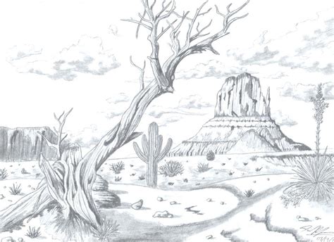 Desert Landscape Drawing at PaintingValley.com | Explore collection of ...