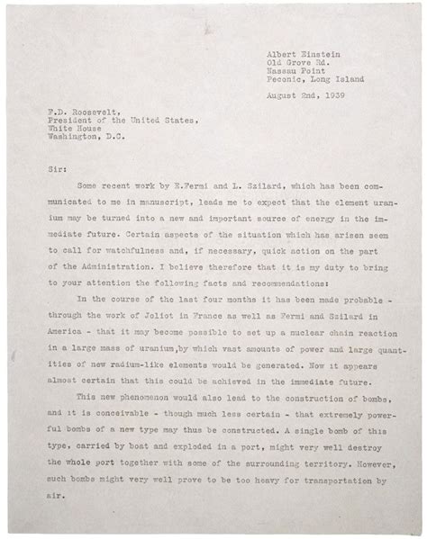 Einstein's Letter to President Roosevelt - 1939 | Historical Documents