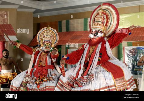 Two Kathakali dancers performing on a stage, Kerala, India Stock Photo - Alamy