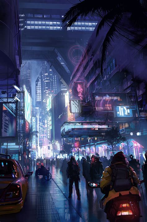 Wallpaper : street, neon lights, digital art, futuristic city ...