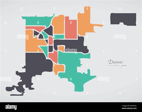 Denver Colorado Map with neighborhoods and modern round shapes Stock Vector Image & Art - Alamy