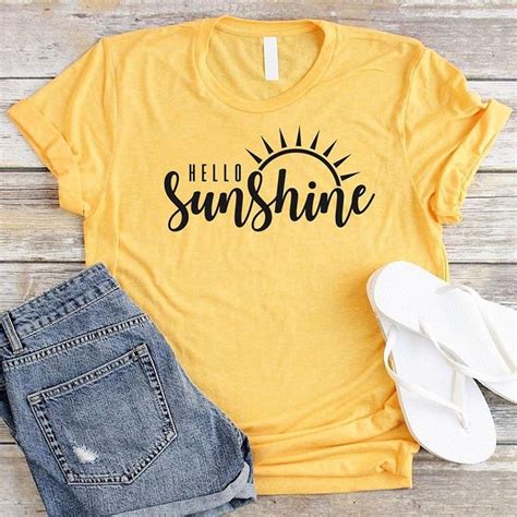 Sunshine T-Shirt Hello Sunshine Tee Women Yellow T-Shirt Cotton Plus Size tees Summer Nature ...