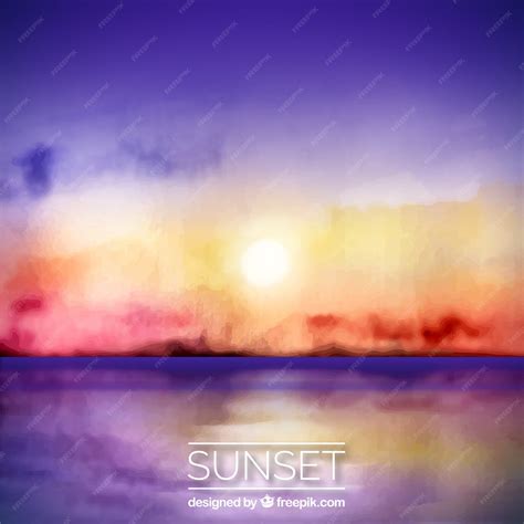 Premium Vector | Sunset in the ocean, watercolors