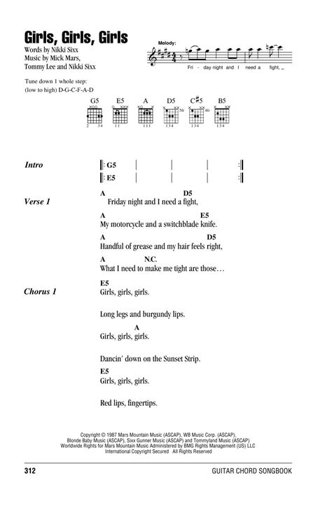 Girls, Girls, Girls by Motley Crue - Guitar Chords/Lyrics - Guitar Instructor