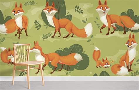 Forest Fox Animal Pattern Mural | Ever Wallpaper US