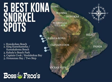 5 Best Kona Snorkel Spots Map | Kona beaches, Big island hawaii, Hawaii beaches