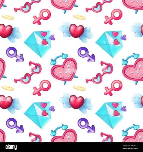 Pattern of symbols of Saint Valentine Day Stock Photo - Alamy