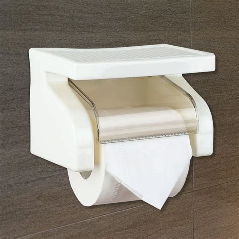 Toilet Tissue Holder with Screw Shelf Wall Mount Plastic Water Resistant Toilet Bathroom Tool ...