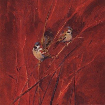 Crimson Sparrows II by Ellen Granter | Gold abstract painting, Fine art ...