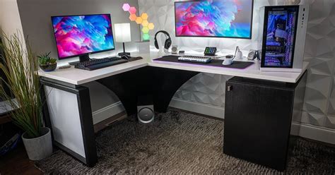 L Shaped Desk Gaming Setup Ideas - Countertop Alex Ikea Hackers Attach Desk Gaming Battlestation ...