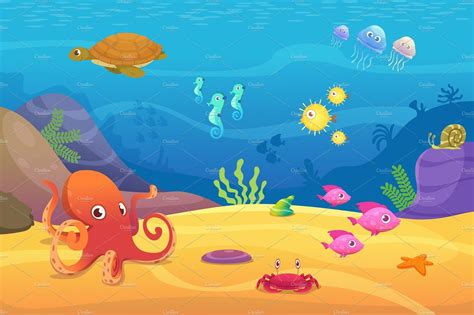 Underwater life. Aquarium cartoon | Cartoon fish, Underwater cartoon, Underwater life