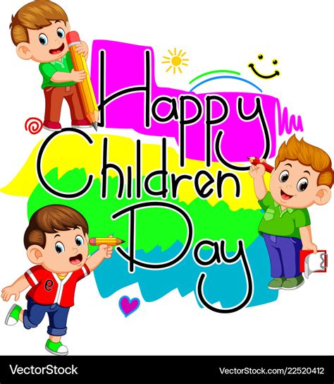 Happy children day with kids holding pencil Vector Image