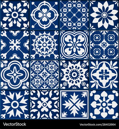 Set white and blue mosaic tiles Royalty Free Vector Image